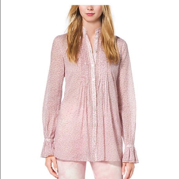 MICHAEL KORS Voile tunic lightweight pleated long sleeve - Picture 2 of 15